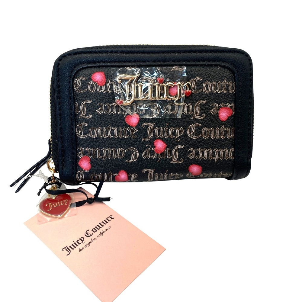 Juicy Couture Romantic Hearts Zip Around Wallet Black Red Y2K Logo Print NWT NWT
